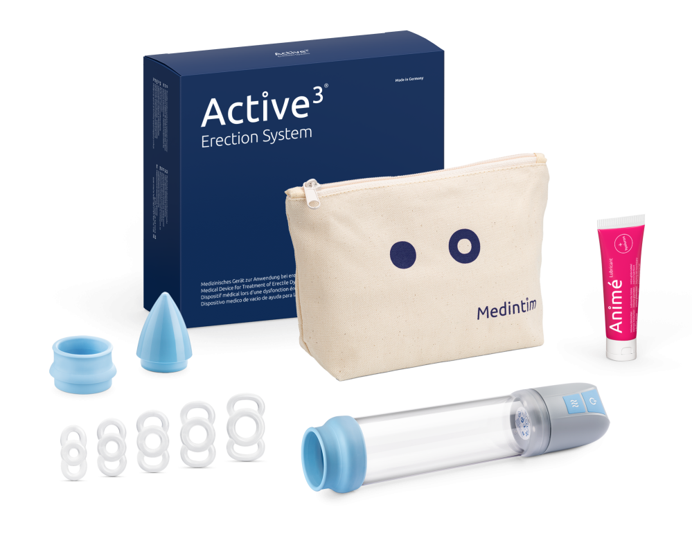 Active3 Erection System penil vakum cihazı tam set: elektrikli pompa, silindir, konstriksiyon halkaları ve kayganlaştırıcı